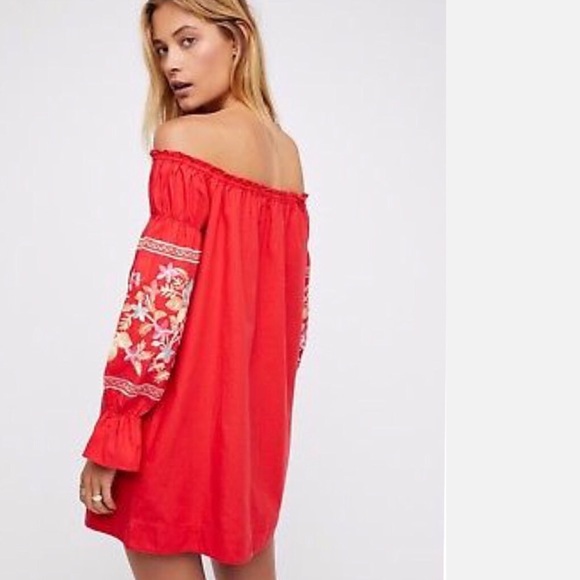 New Free People Off shoulder embroidery dress NWT - Picture 2 of 8